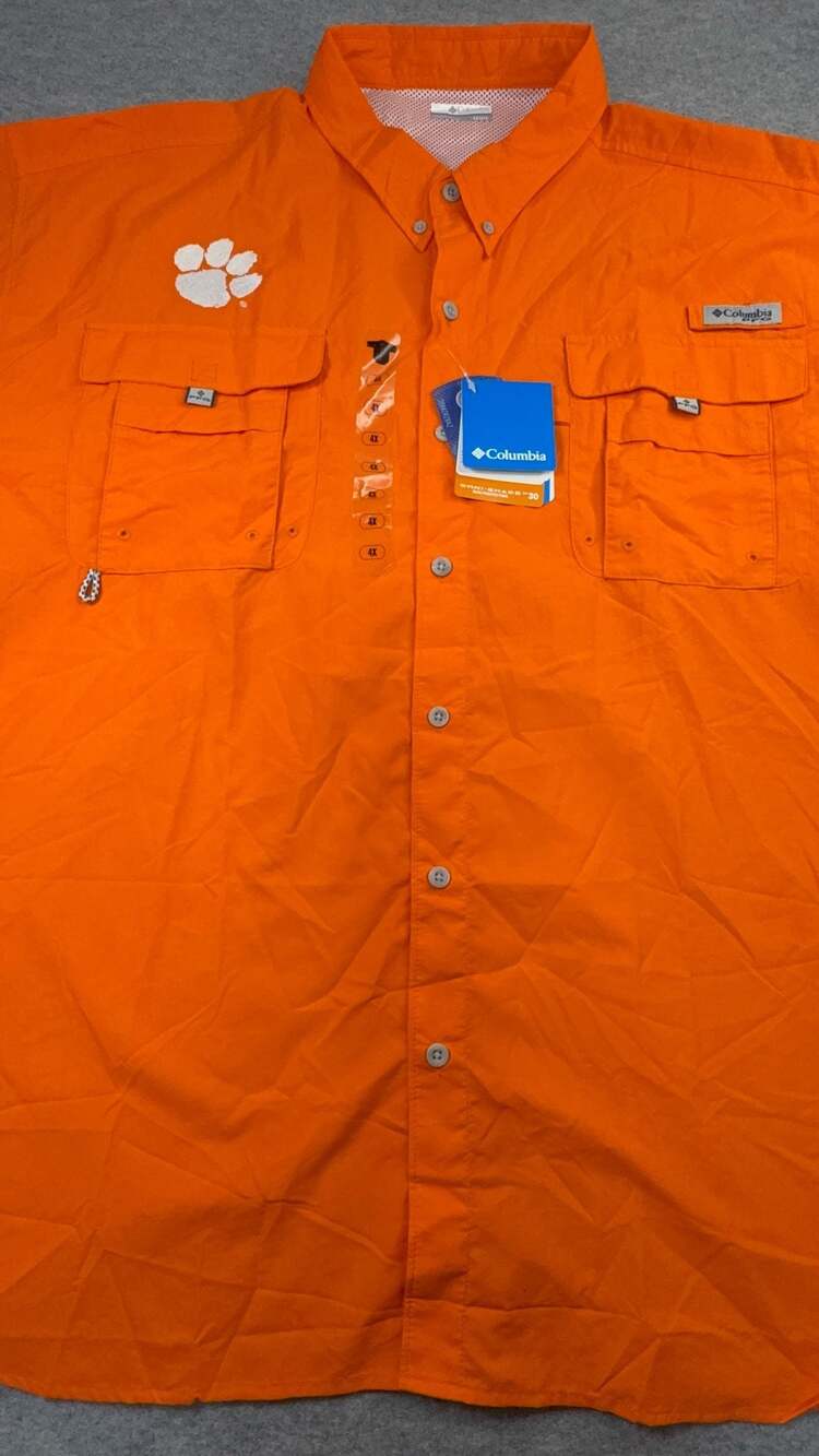 Columbia Clemson Tigers PFG Tamiami Shirt Size 4X/4TF Orange Button Down